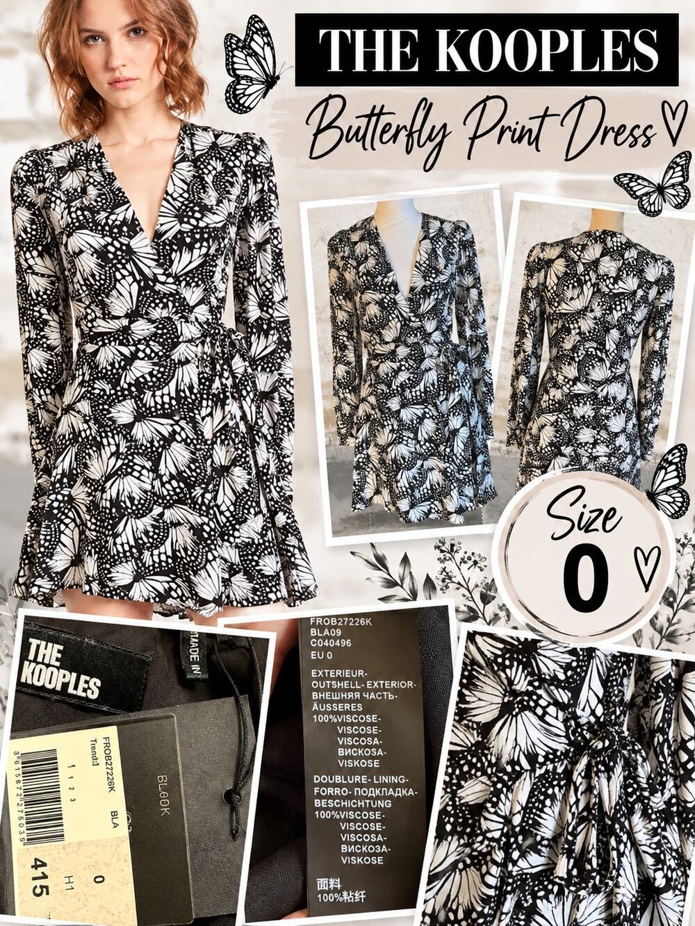 The Kooples $415 Butterfly Print Dress Size 0 US NWT